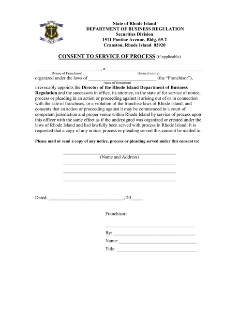 Consent to Service of Process - Rhode Island Download Pdf