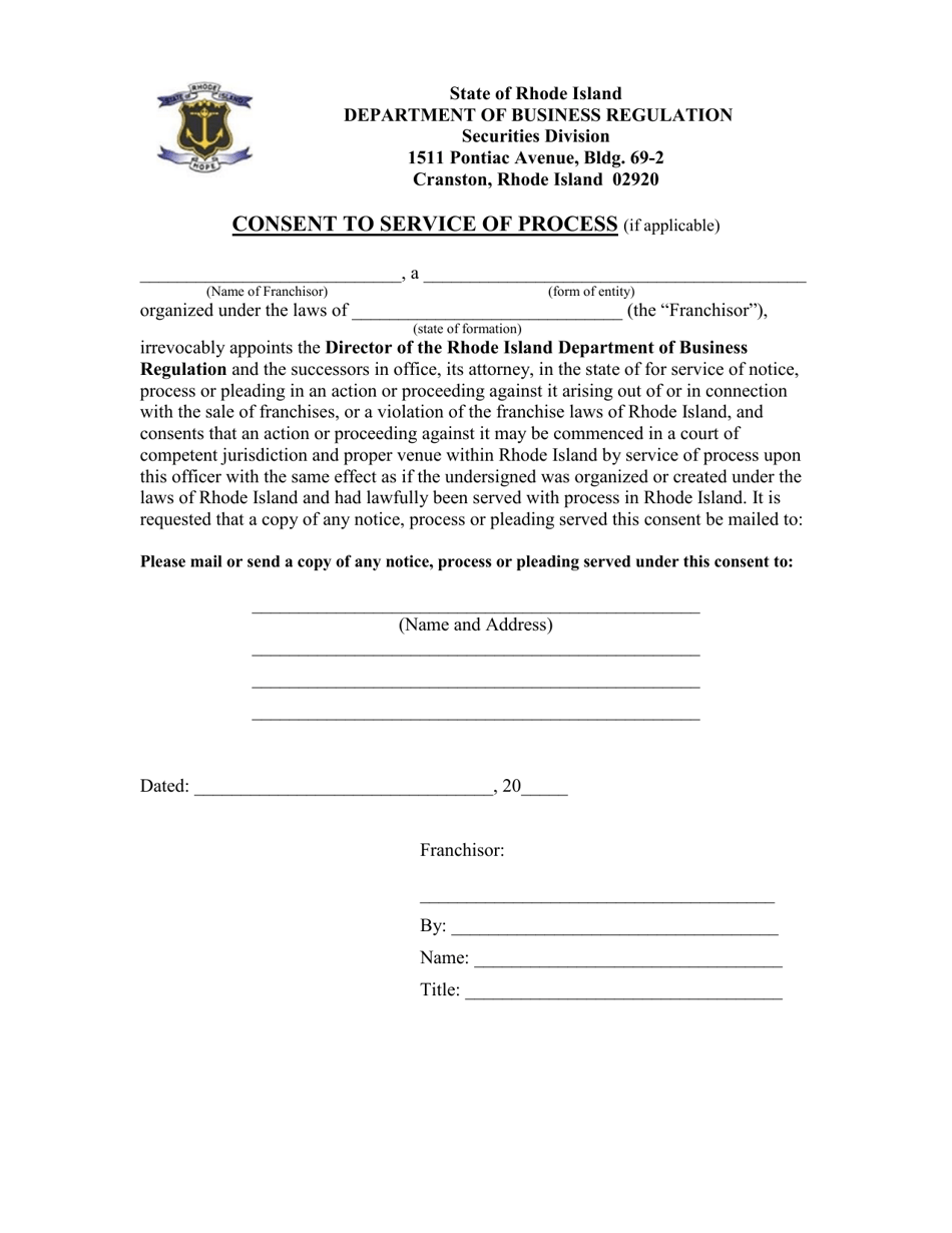 Consent to Service of Process - Rhode Island, Page 1