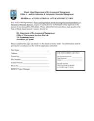Document preview: Remedial Action Approval Application Fee Form - Rhode Island