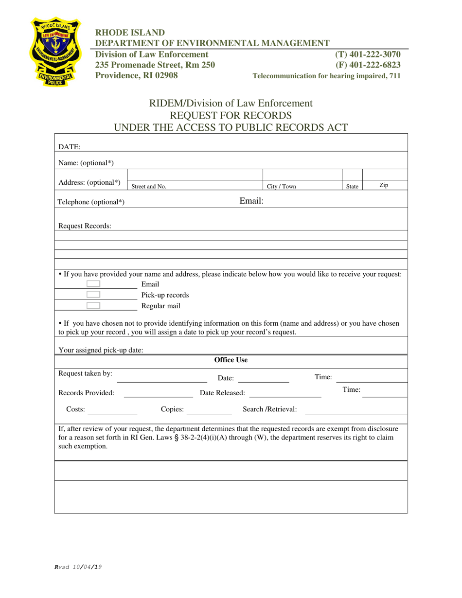 Rhode Island Request For Records Under The Access To Public Records Act Fill Out Sign Online 3371