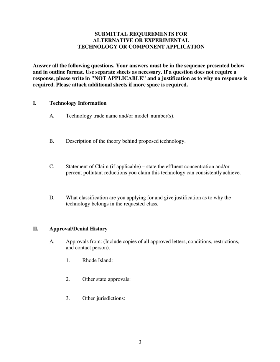 Application Form for Alternative / Experimental Technology - Rhode Island, Page 3