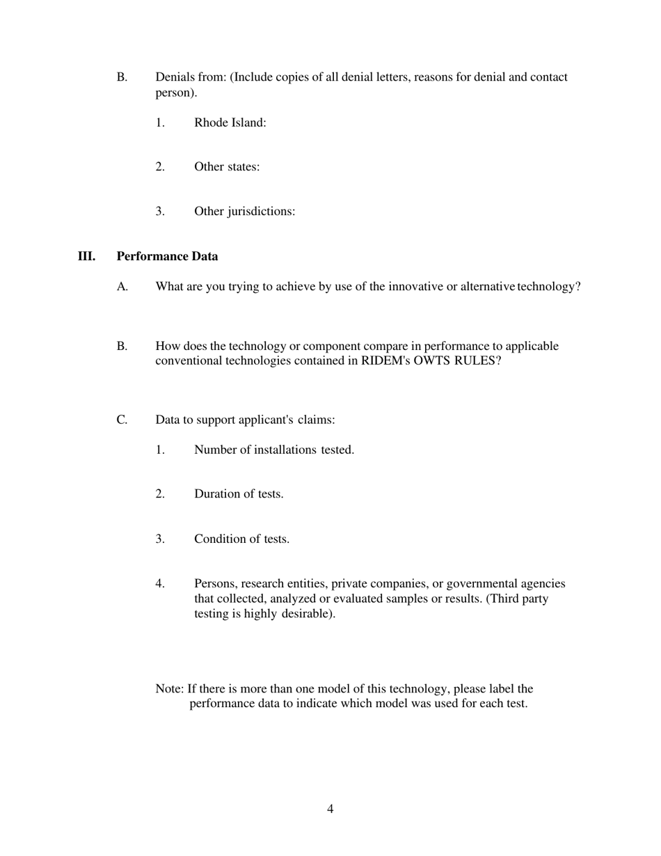 Application Form for Alternative / Experimental Technology - Rhode Island, Page 4