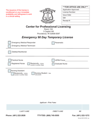 Document preview: Emergency 90 Day Temporary License Application - Rhode Island