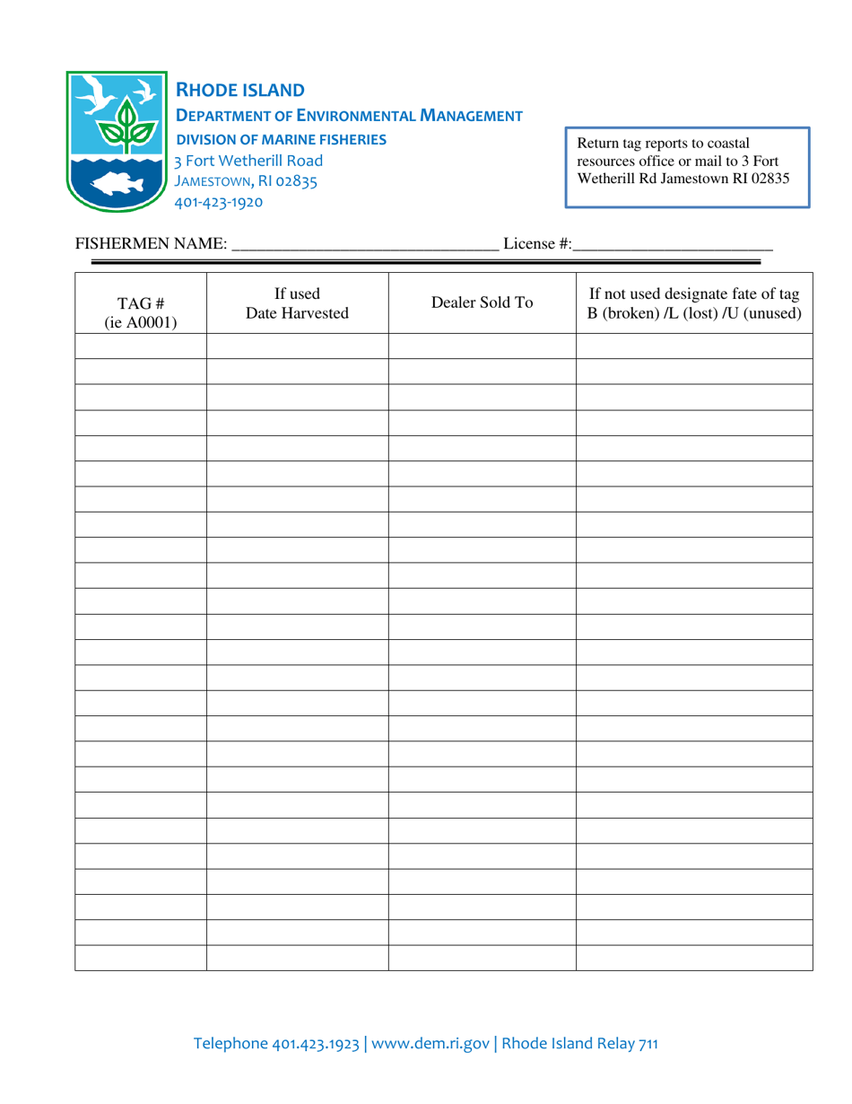 Tautog Reporting Form - Rhode Island, Page 1