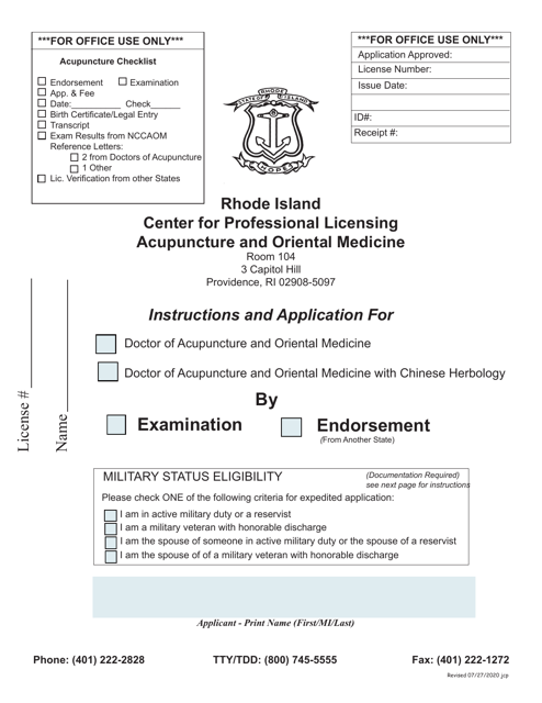 Application for Doctor of Acupuncture and Oriental Medicine / Doctor of Acupuncture and Oriental Medicine With Chinese Herbology - Rhode Island Download Pdf