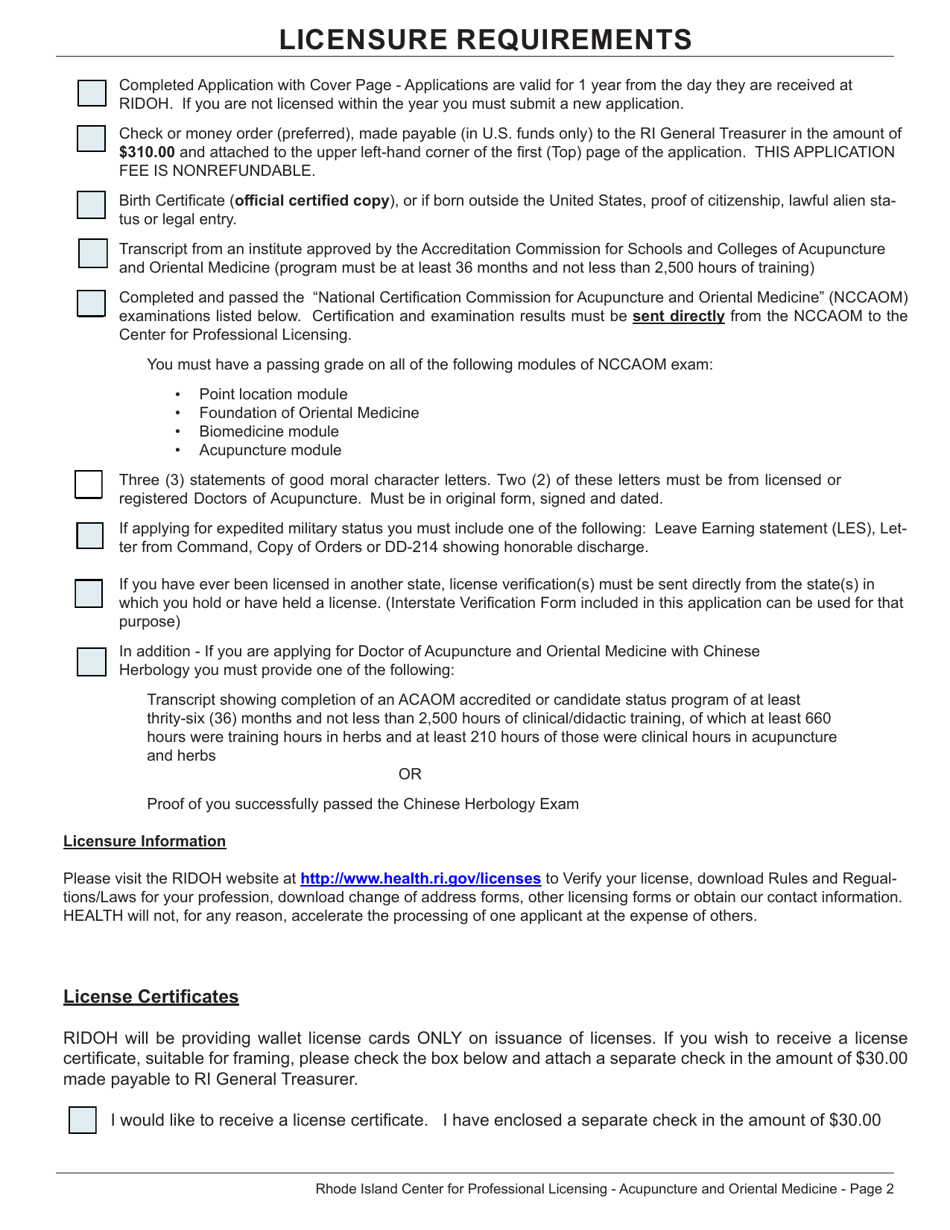 Application for Doctor of Acupuncture and Oriental Medicine / Doctor of Acupuncture and Oriental Medicine With Chinese Herbology - Rhode Island, Page 2