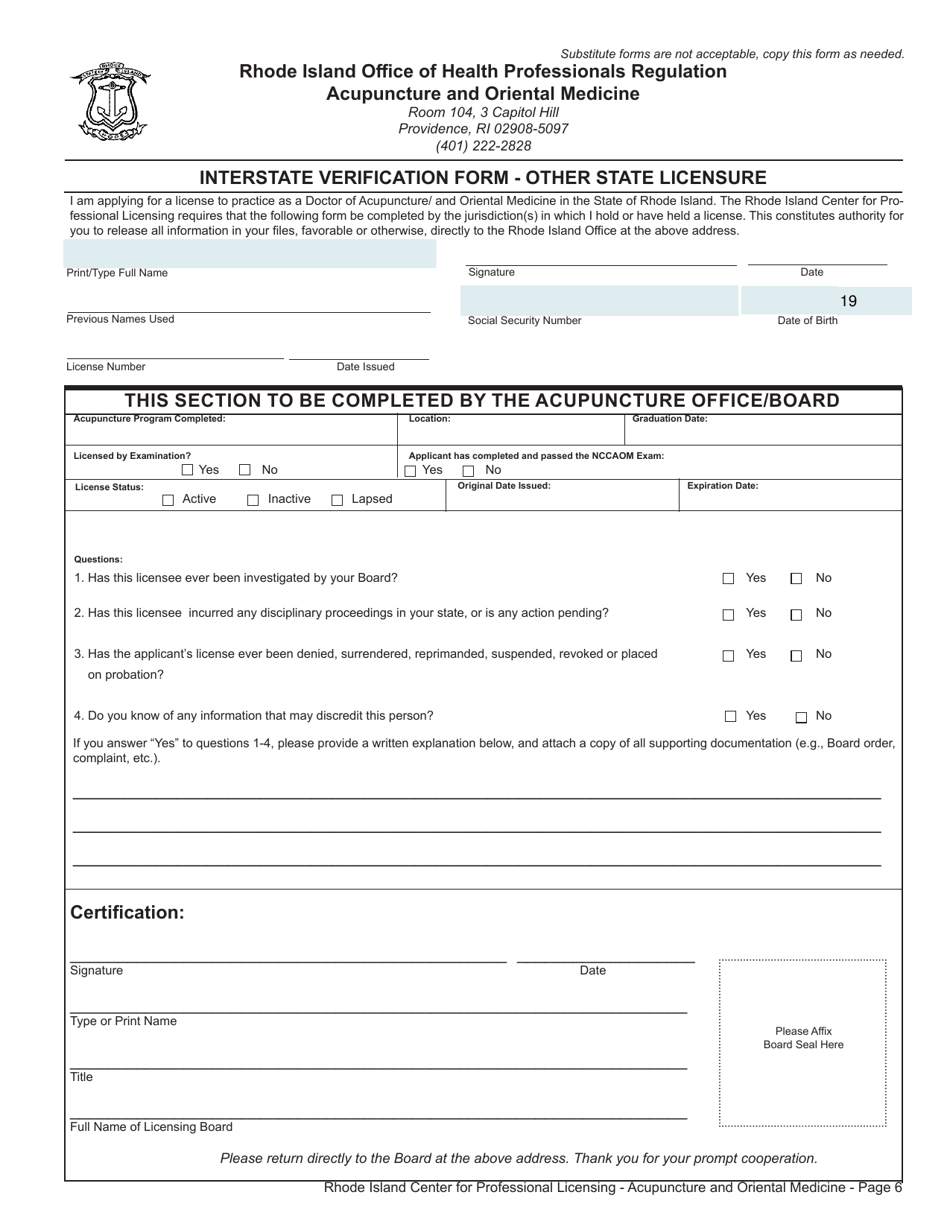 Application for Doctor of Acupuncture and Oriental Medicine / Doctor of Acupuncture and Oriental Medicine With Chinese Herbology - Rhode Island, Page 6