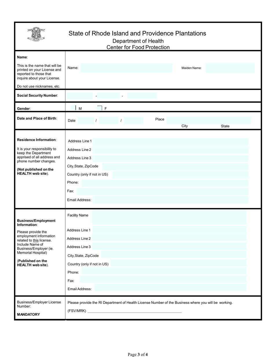 Application for Manager Certified in Food Safety - Rhode Island, Page 3