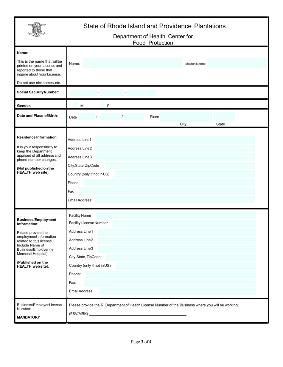 Application for Manager Certified in Food Safety (State / Municipal) - Rhode Island, Page 3