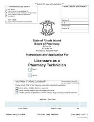 Document preview: Application for Licensure as a Pharmacy Technician - Rhode Island
