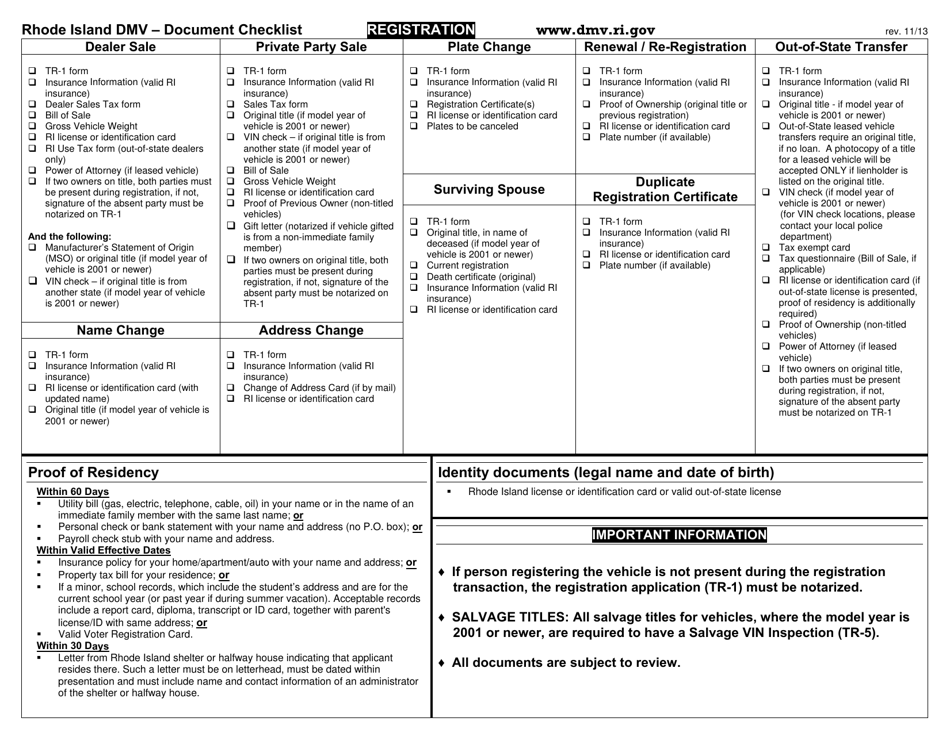 Form TR-1 Application for Registration and Title Certificate - Rhode Island, Page 3