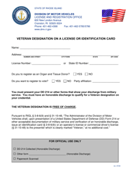 Document preview: Veteran Designation on a License or Identification Card - Rhode Island
