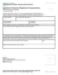 Form 623 Application for Renewal of Registration of Corporate Name - Foreign Business Corporation - Rhode Island, Page 2