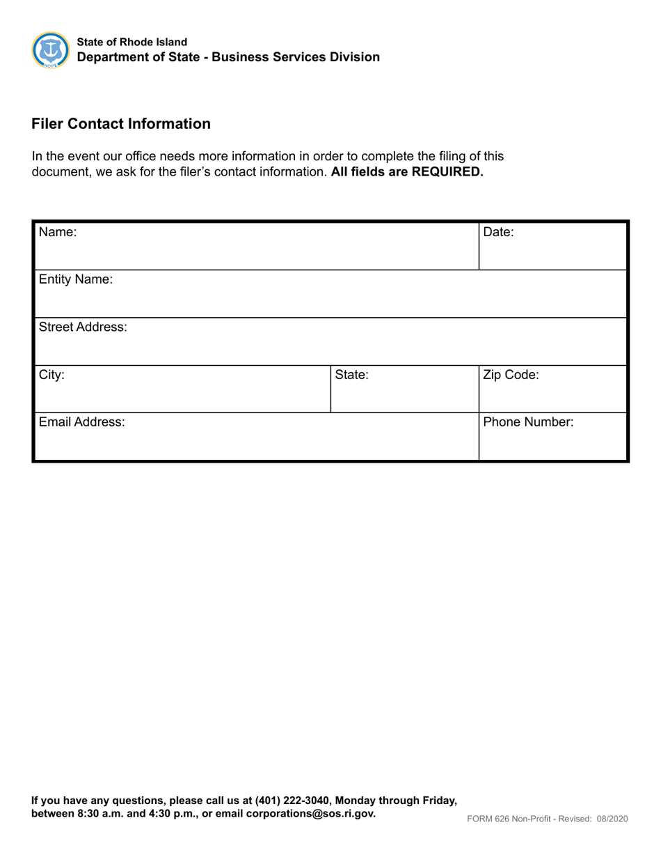 Form 626 Fictitious Business Name Statement - Domestic or Foreign Non-profit Corporation - Rhode Island, Page 3