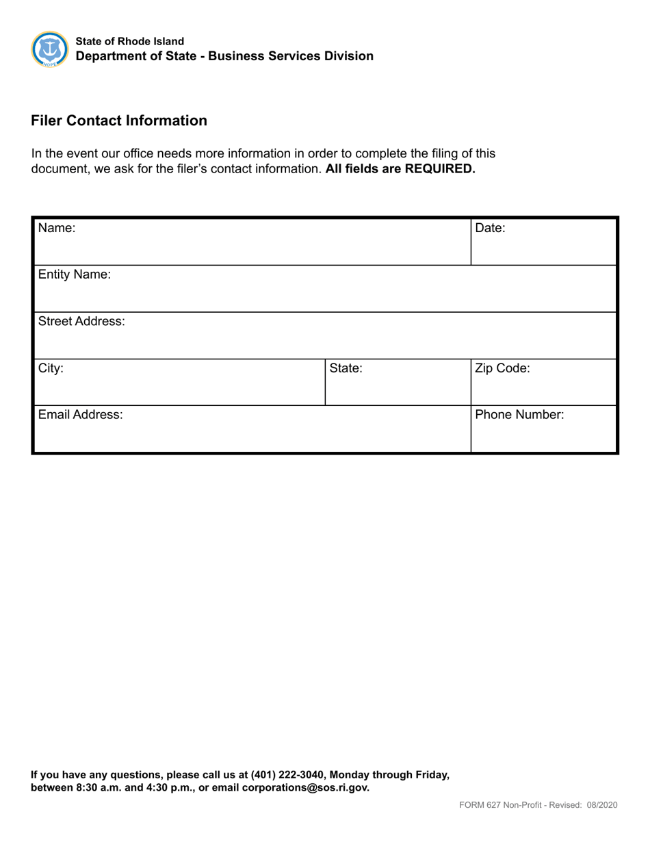 Form 627 Statement of Abandonment of Use of Fictitious Business Name - Domestic and Foreign Non-profit Corporation - Rhode Island, Page 3