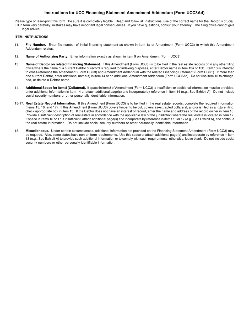 Form UCC3AD Ucc Financing Statement Amendment Addendum - Rhode Island, Page 3