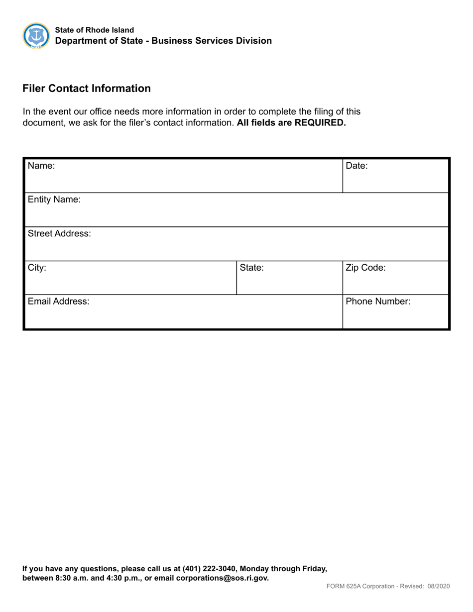 Form 625A Statement of Abandonment of Use of Fictitious Business Name - Domestic or Foreign Business Corporation - Rhode Island, Page 3