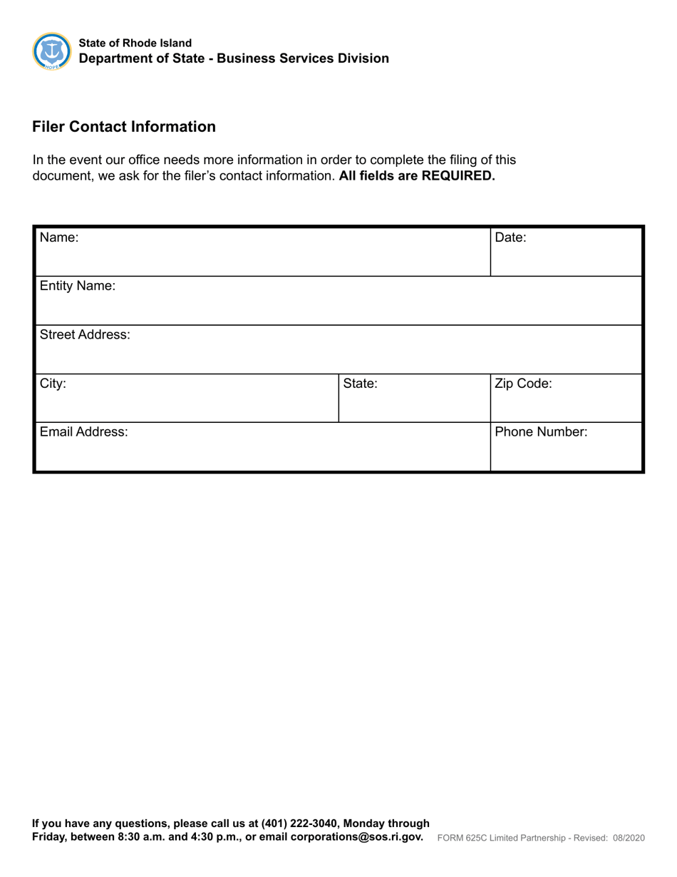 Form 625C Statement of Abandonment of Use of Fictitious Business Name - Domestic or Foreign Limited Partnership - Rhode Island, Page 3
