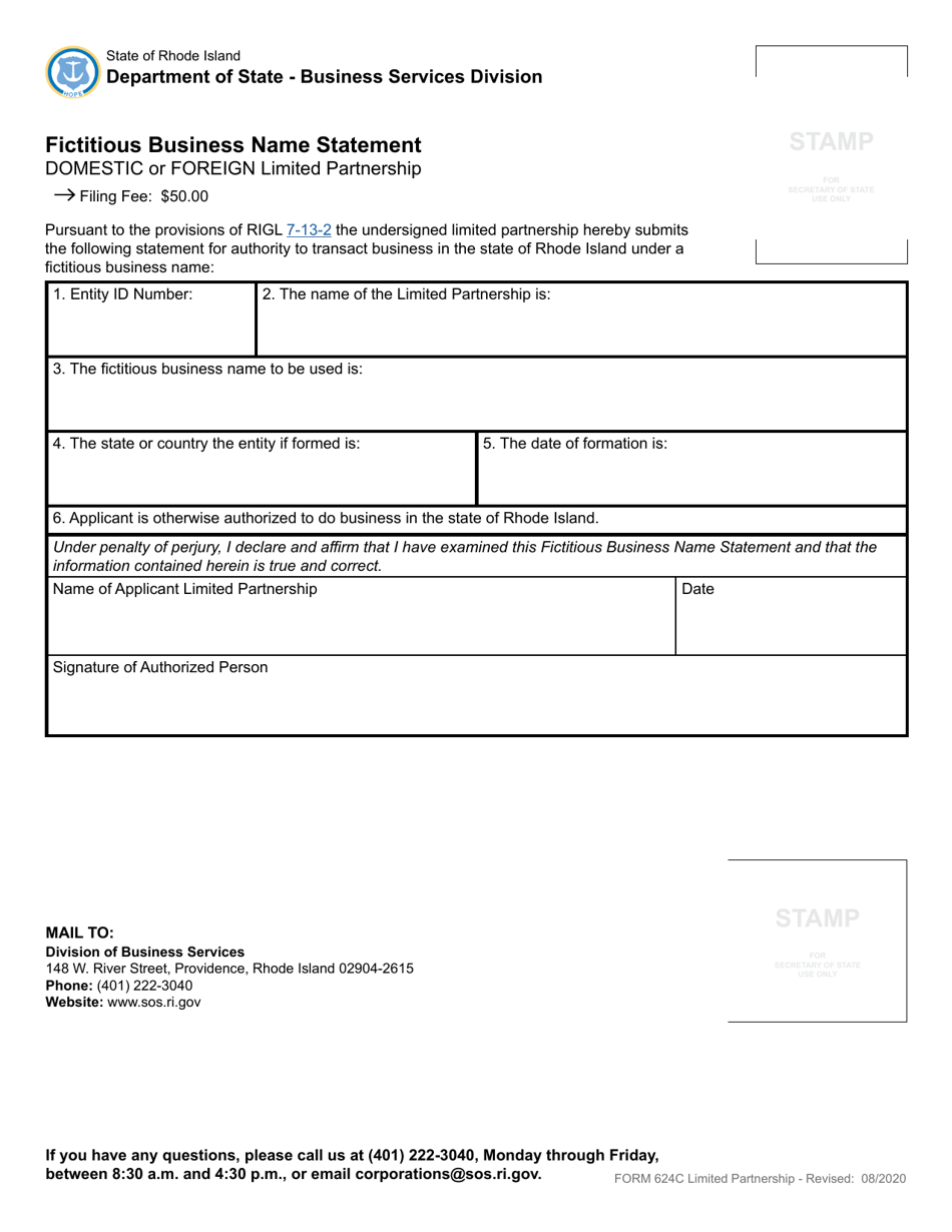 Form 624C Fictitious Business Name Statement - Domestic or Foreign Limited Partnership - Rhode Island, Page 2