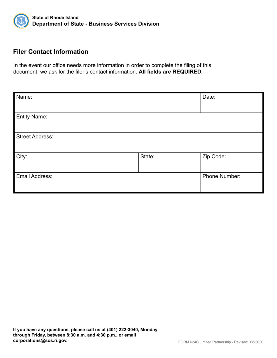 Form 624C Fictitious Business Name Statement - Domestic or Foreign Limited Partnership - Rhode Island, Page 3