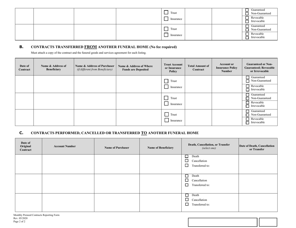 South Carolina Preened Funeral Contracts Monthly Reporting Form - Fill ...