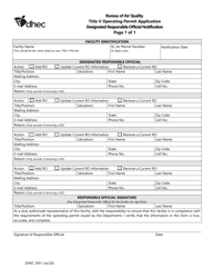 DHEC Form 2951 Title V Operating Permit Application - Designated Responsible Official Notification - South Carolina, Page 2