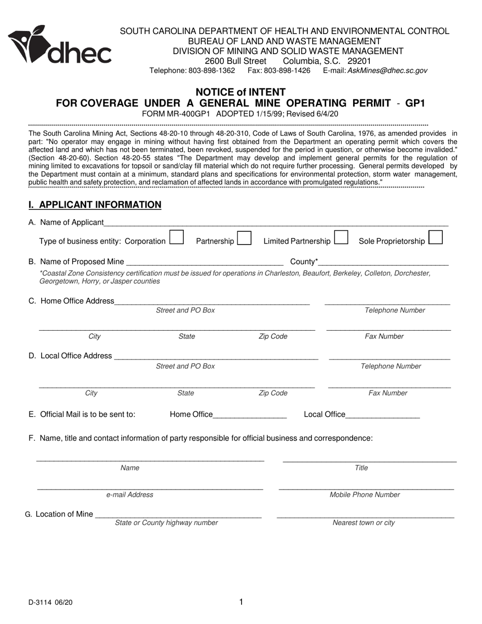 Dhec Form 3114 Mr 4001gp1 Fill Out Sign Online And Download Fillable Pdf South Carolina 4540