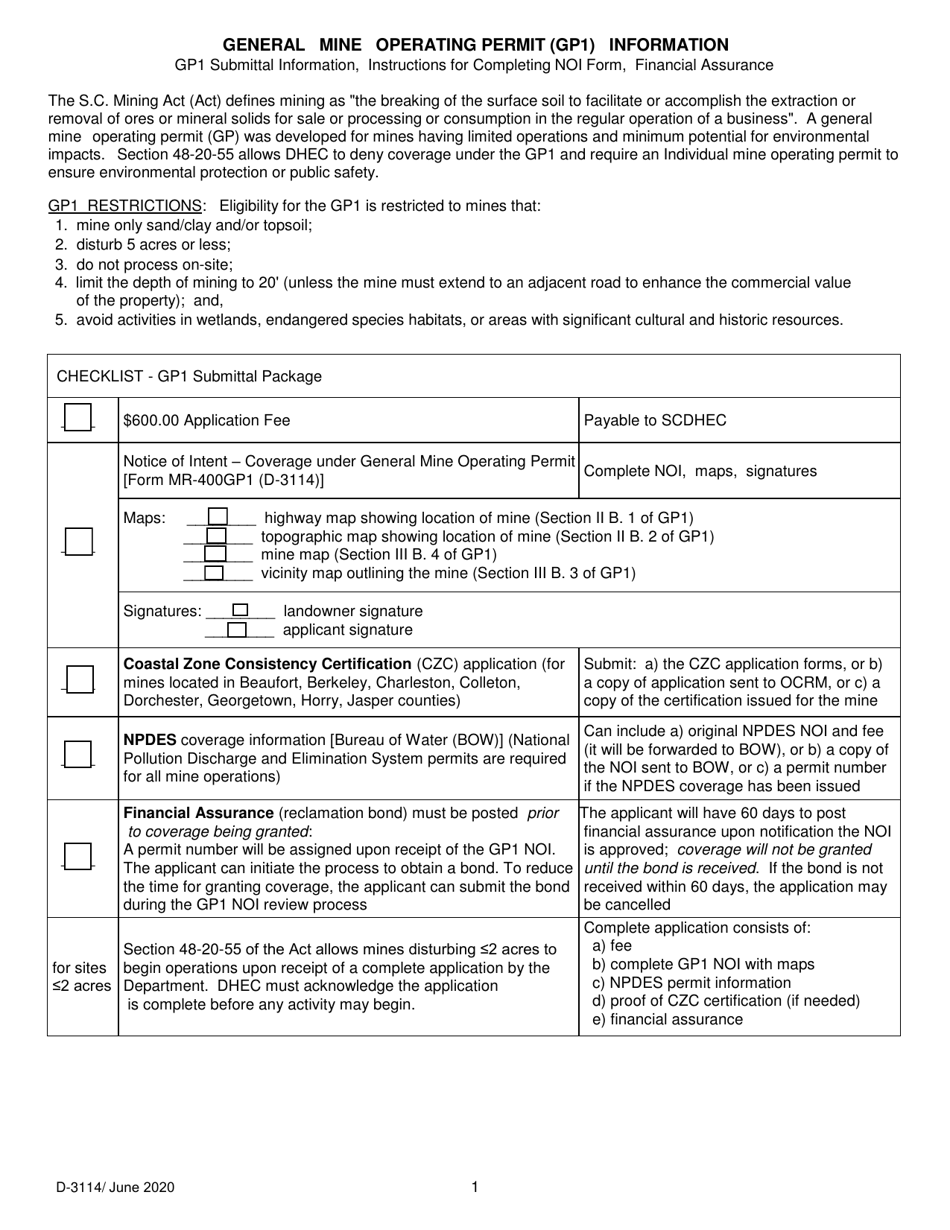 DHEC Form 3114 (MR-4001GP1) Notice of Intent for Coverage Under a General Mine Operating Permit - Gp1 - South Carolina, Page 6