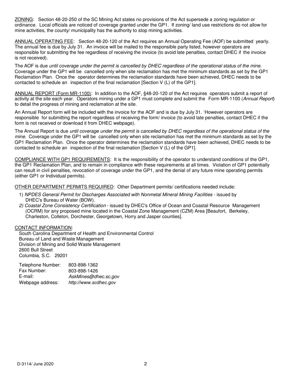 DHEC Form 3114 (MR-4001GP1) Notice of Intent for Coverage Under a General Mine Operating Permit - Gp1 - South Carolina, Page 7