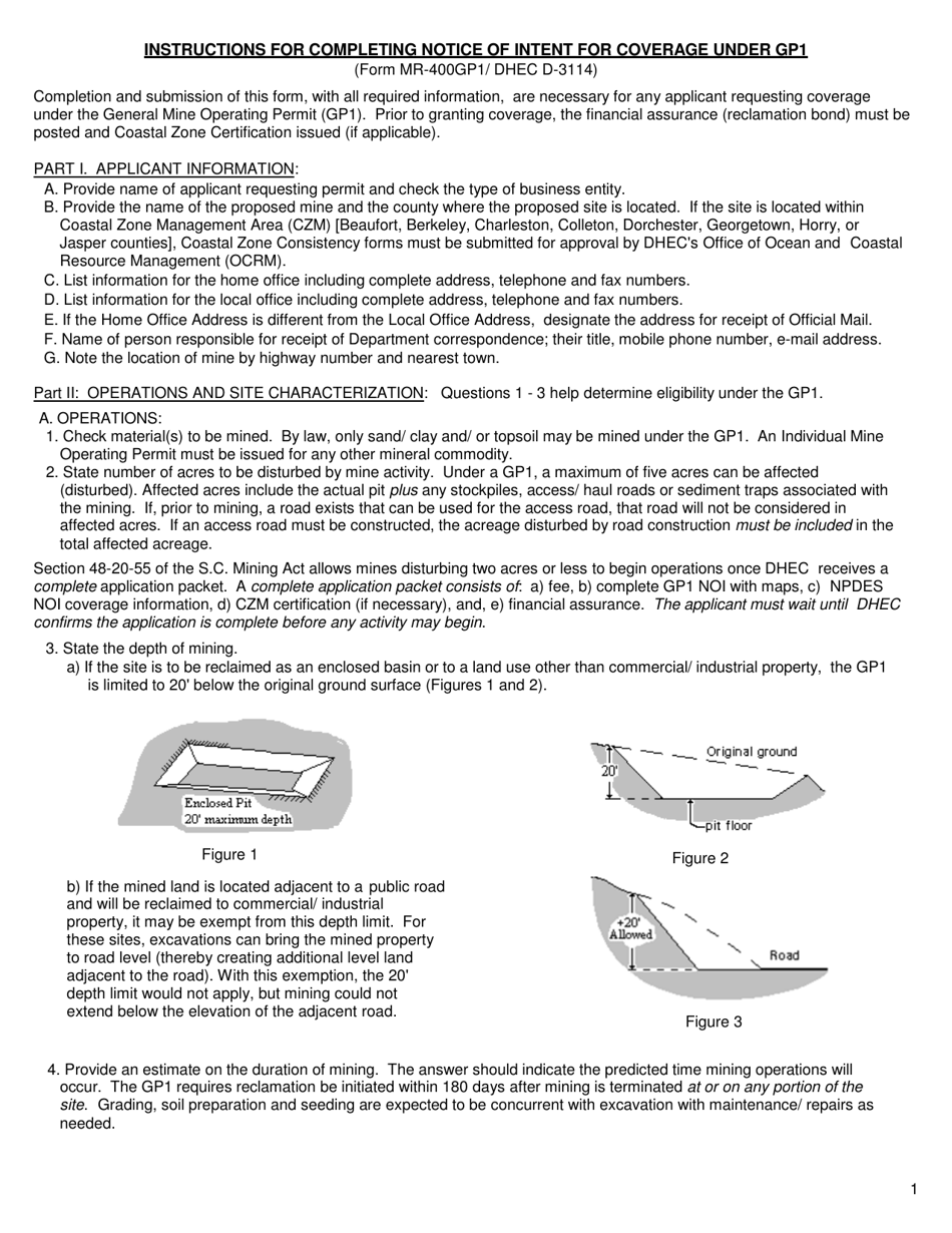 DHEC Form 3114 (MR-4001GP1) Notice of Intent for Coverage Under a General Mine Operating Permit - Gp1 - South Carolina, Page 8