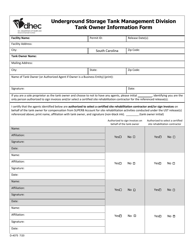 DHEC Form 4075 Tank Owner Information Form - South Carolina