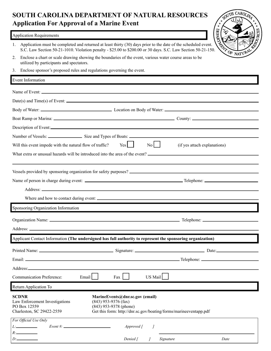 Application for Approval of a Marine Event - South Carolina, Page 1
