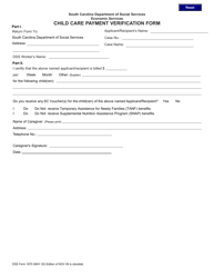 DSS Form 1670 Child Care Payment Verification Form - South Carolina