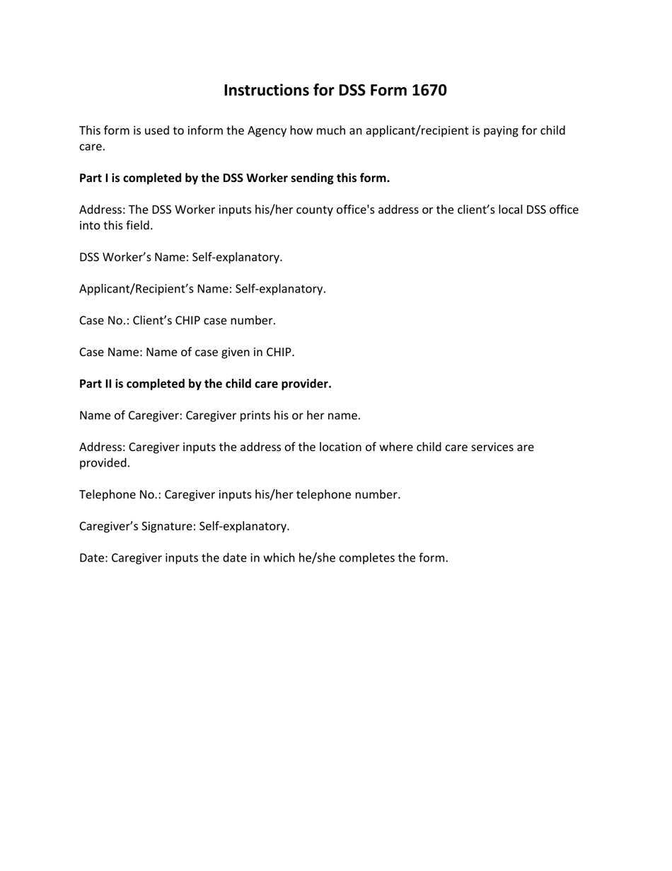 DSS Form 1670 Child Care Payment Verification Form - South Carolina, Page 2