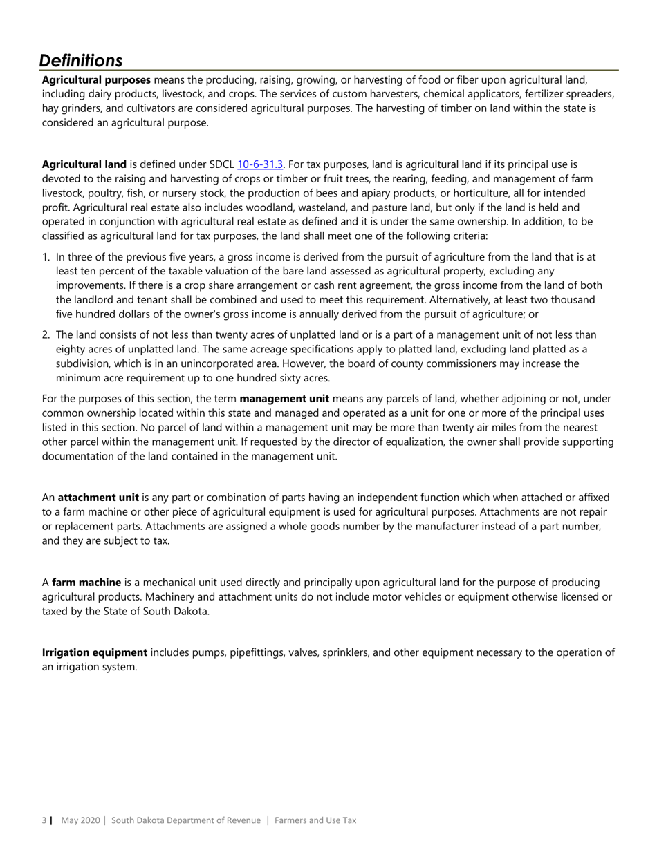 Farmers Use Tax Form - South Dakota, Page 3
