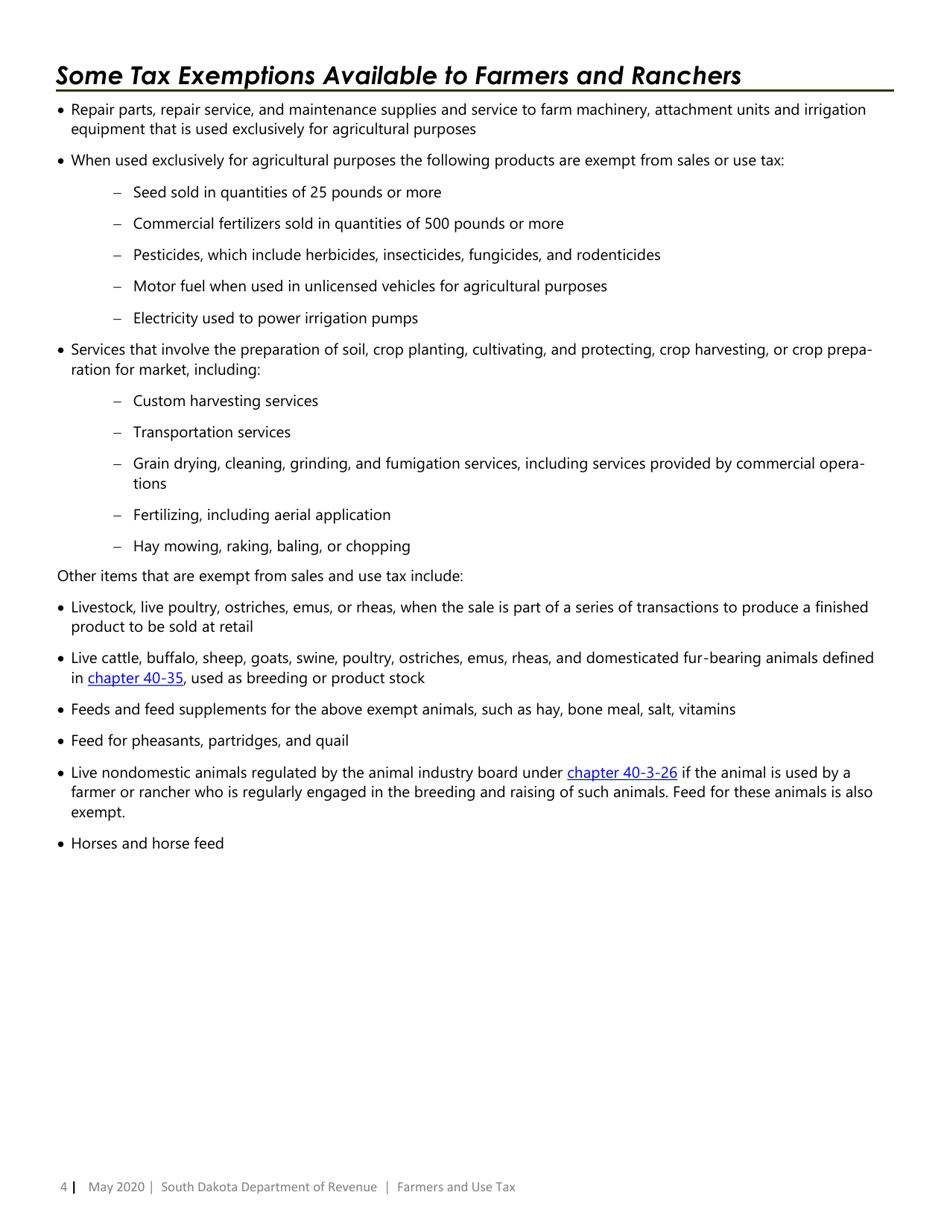 Farmers Use Tax Form - South Dakota, Page 4