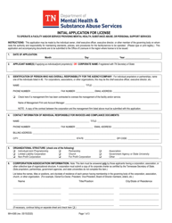Form MH-4385 Initial Application for License to Operate a Facility and/or Service Providing Mental Health, Substance Abuse, or Personal Support Services - Tennessee