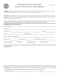 Document preview: Form RV00000421 Insurance Coverage Failure Fee Refund Application - Tennessee