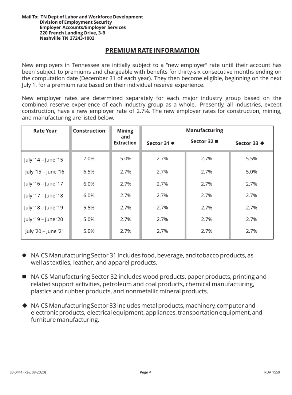 Form LB-0441 Report to Determine Status Application for Employer Number - Tennessee, Page 4