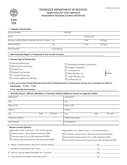 Form VID214 (RV-R0010901)  Printable Pdf