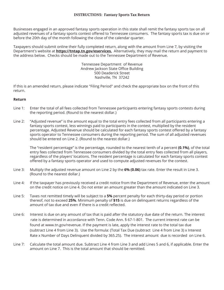 Form PRV435 (RV-R0003201) Fantasy Sports Tax Return - Tennessee, Page 2