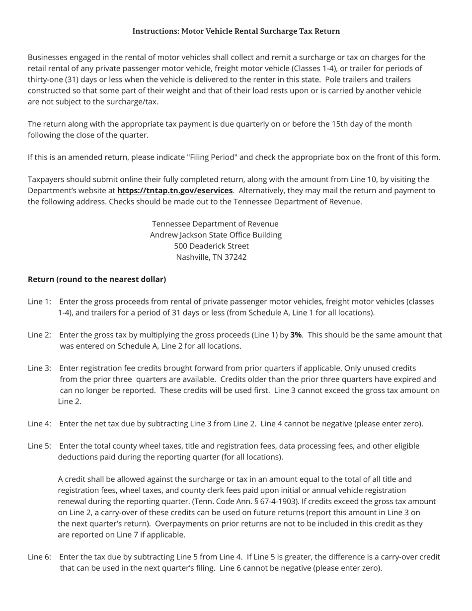 Form SUR405 (RV-R0002801) Motor Vehicle Rental Surcharge Tax Return - Tennessee, Page 3