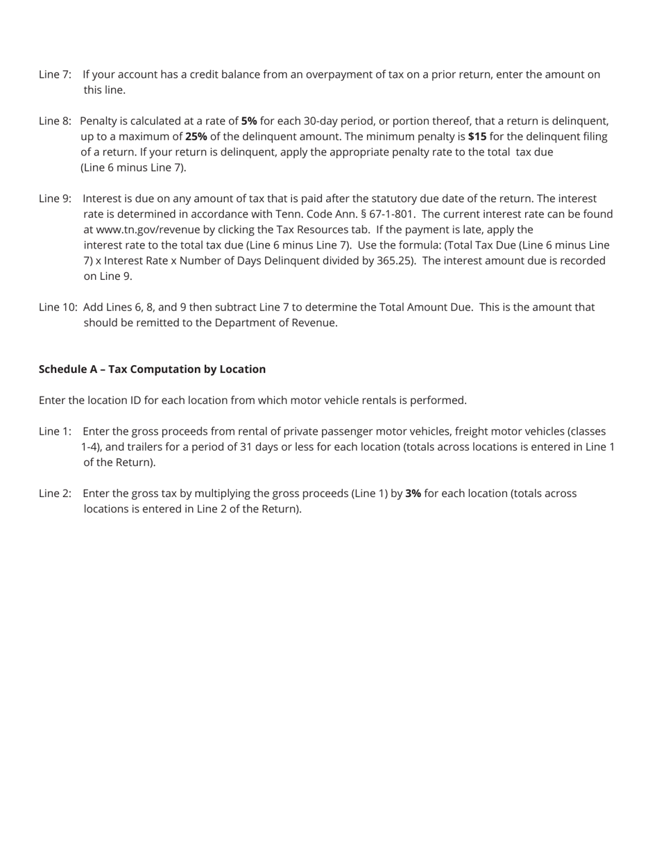 Form SUR405 (RV-R0002801) Motor Vehicle Rental Surcharge Tax Return - Tennessee, Page 4