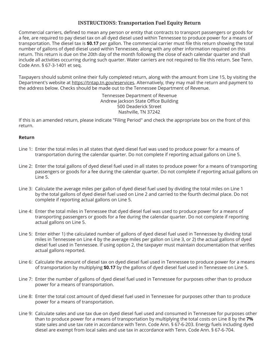 Form PET387 (RV-00112) Transportation Fuel Equity Return - Tennessee, Page 2
