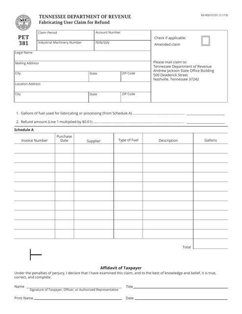 Form PET381 (RV-R0010101)  Printable Pdf
