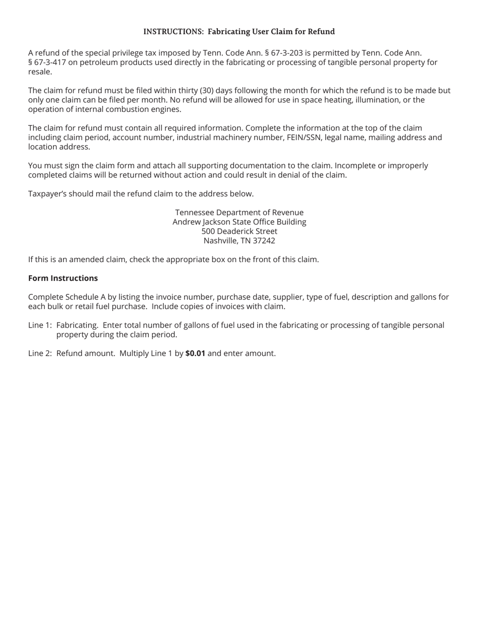Form PET381 (RV-R0010101) Fabricating User Claim for Refund - Tennessee, Page 2