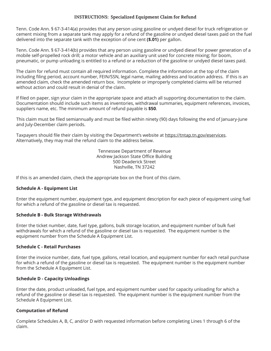 Form PET354 (RV-R0008401) Specialized Equipment Claim for Refund - Tennessee, Page 4