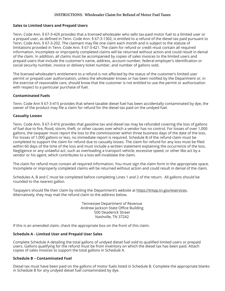 Form PET375 (RV-R0009501) Wholesaler Claim for Refund of Motor Fuel Taxes - Tennessee, Page 3