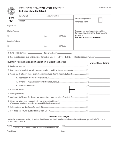 Form PET371 (RV-R0009101) End User Claim for Refund - Tennessee