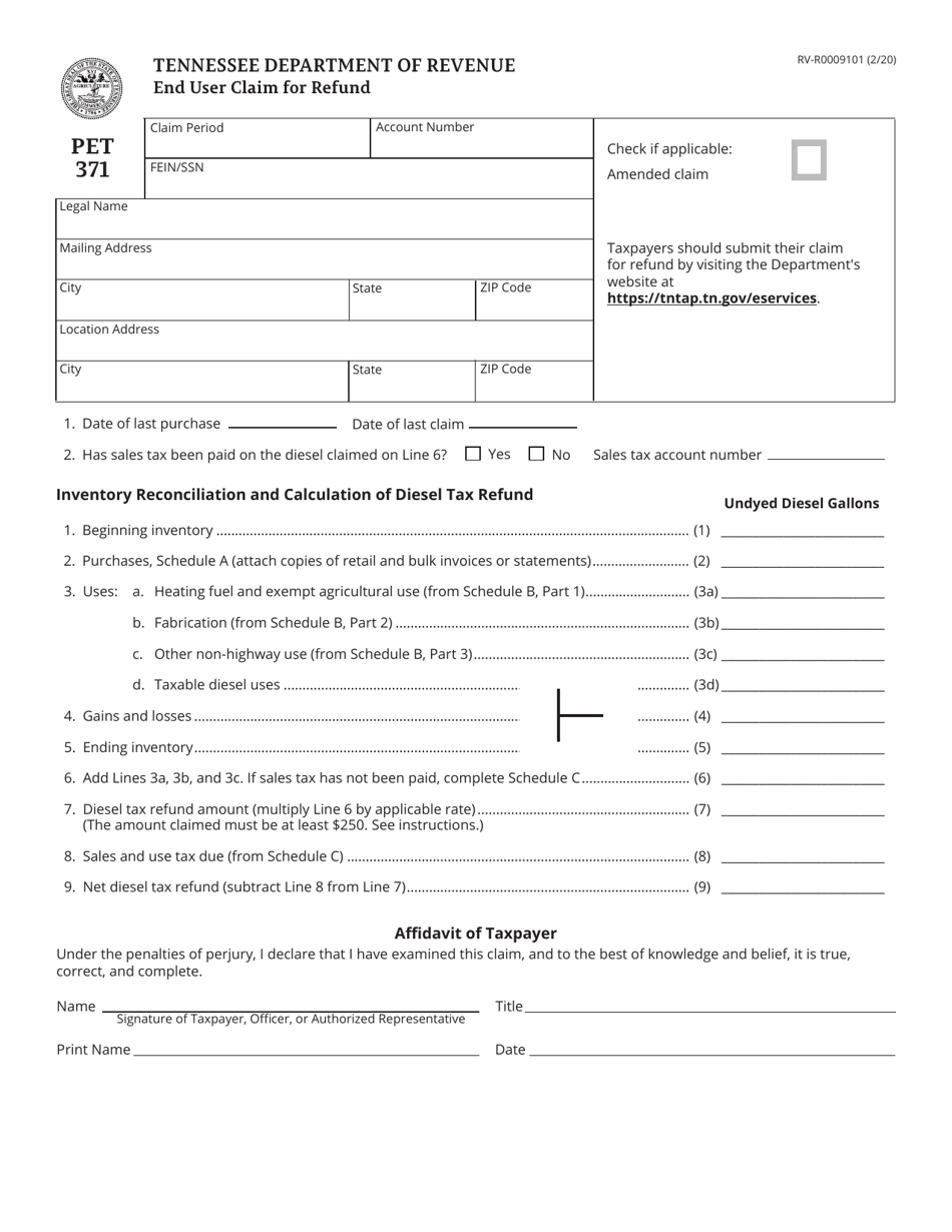 Form PET371 (RV-R0009101) Download Printable PDF or Fill Online End ...